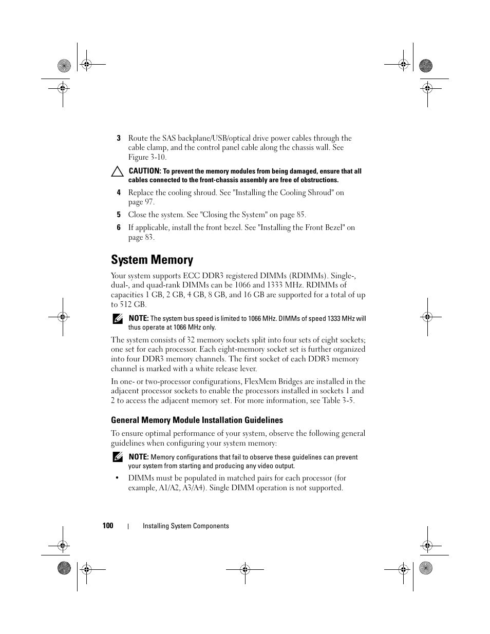 System memory, General memory module installation guidelines, 3 of | Step 3 of "sliding the f, Step 3 of | Dell PowerEdge R810 User Manual | Page 100 / 202