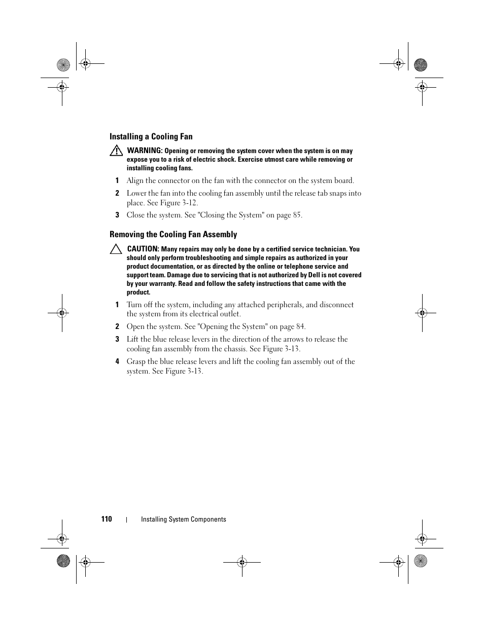 Installing a cooling fan, Removing the cooling fan assembly | Dell PowerEdge R810 User Manual | Page 110 / 202