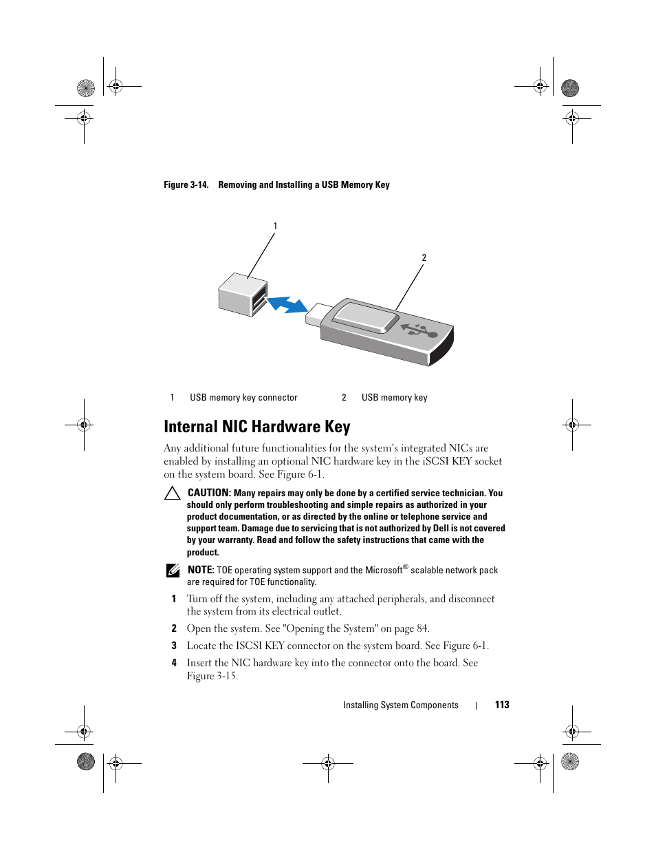 Internal nic hardware key, See figure 3-14 | Dell PowerEdge R810 User Manual | Page 113 / 202