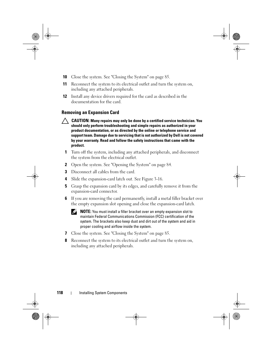 Removing an expansion card | Dell PowerEdge R810 User Manual | Page 118 / 202