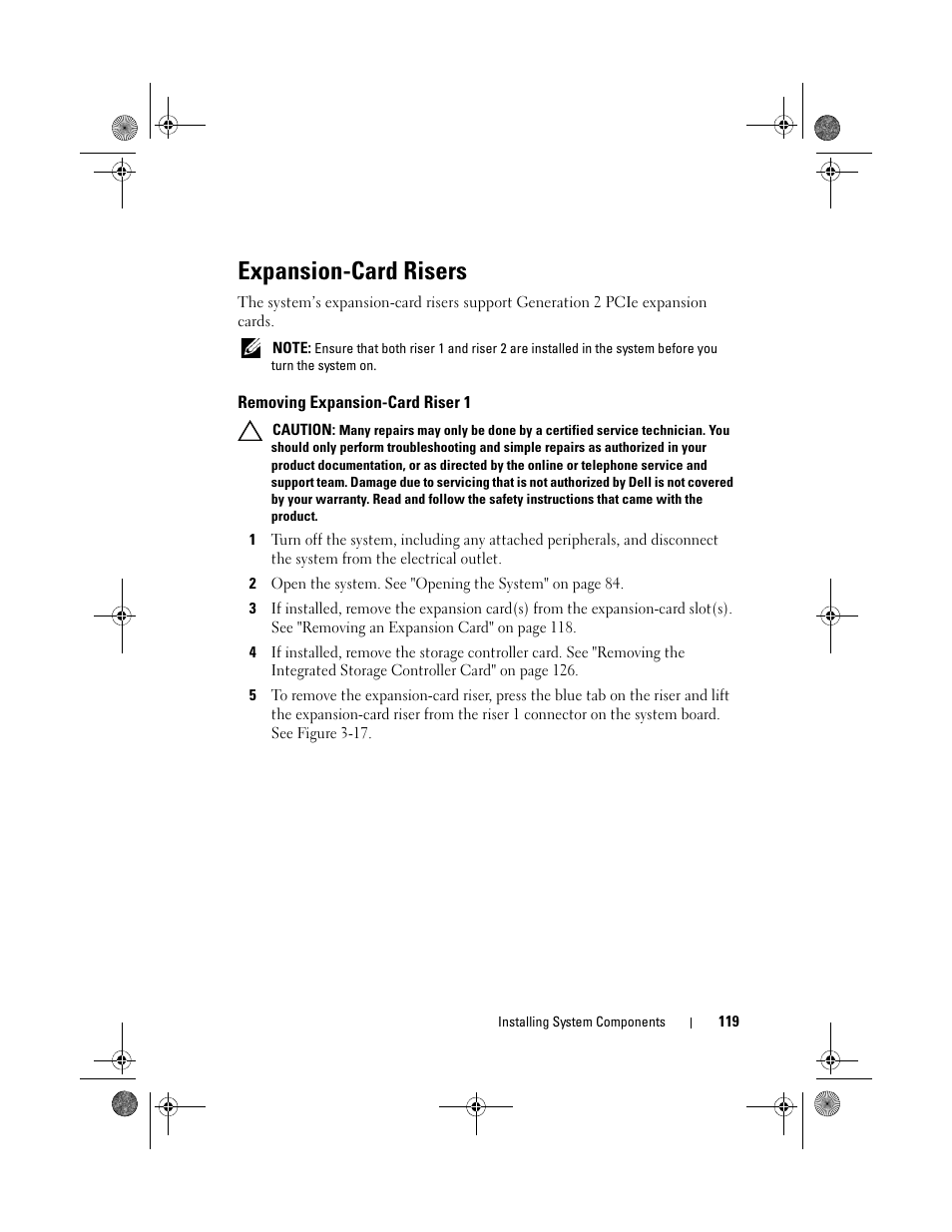 Expansion-card risers, Removing expansion-card riser 1 | Dell PowerEdge R810 User Manual | Page 119 / 202