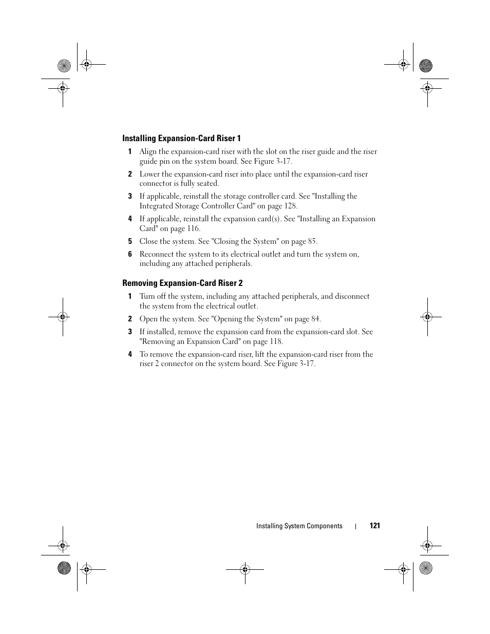 Installing expansion-card riser 1, Removing expansion-card riser 2 | Dell PowerEdge R810 User Manual | Page 121 / 202