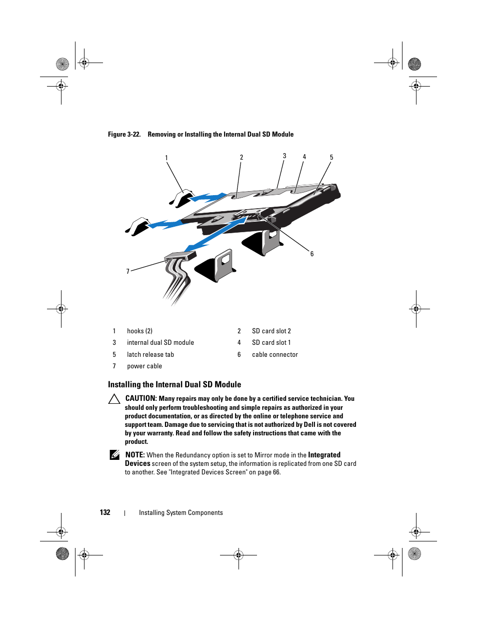 Installing the internal dual sd module, Figure 3-22 | Dell PowerEdge R810 User Manual | Page 132 / 202