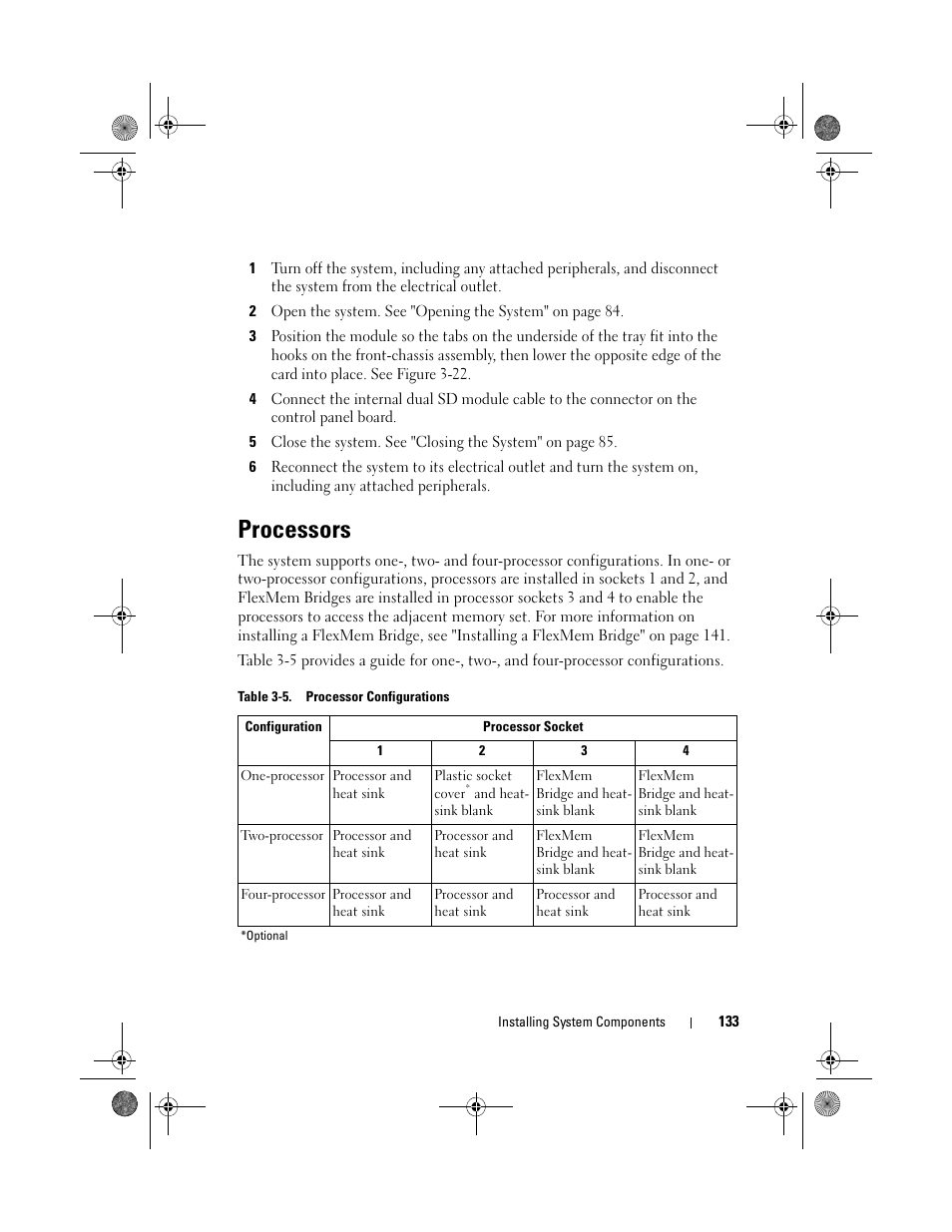 Processors, Table 3-5 an, Table 3-5 | Information, see table 3-5 | Dell PowerEdge R810 User Manual | Page 133 / 202