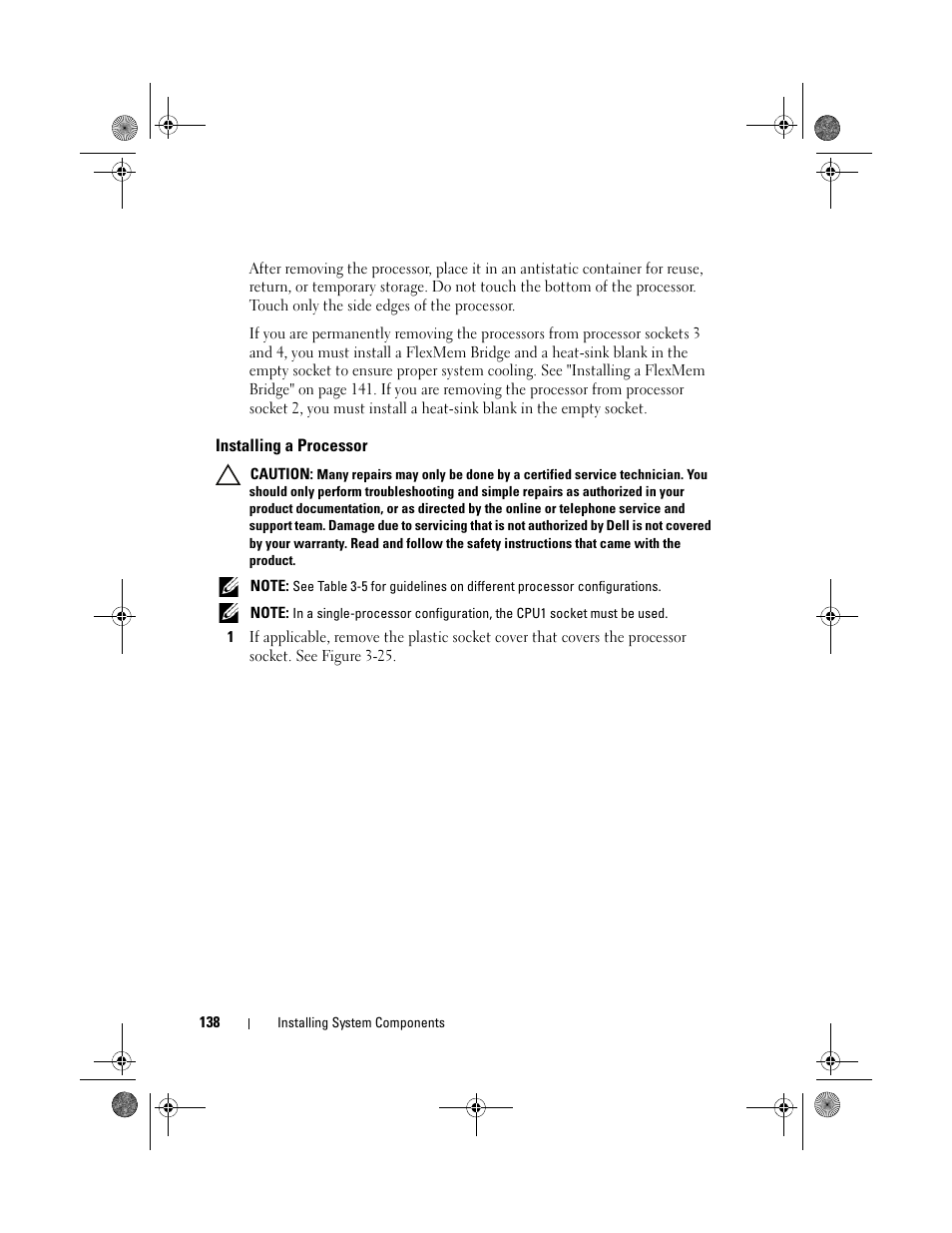 Installing a processor | Dell PowerEdge R810 User Manual | Page 138 / 202