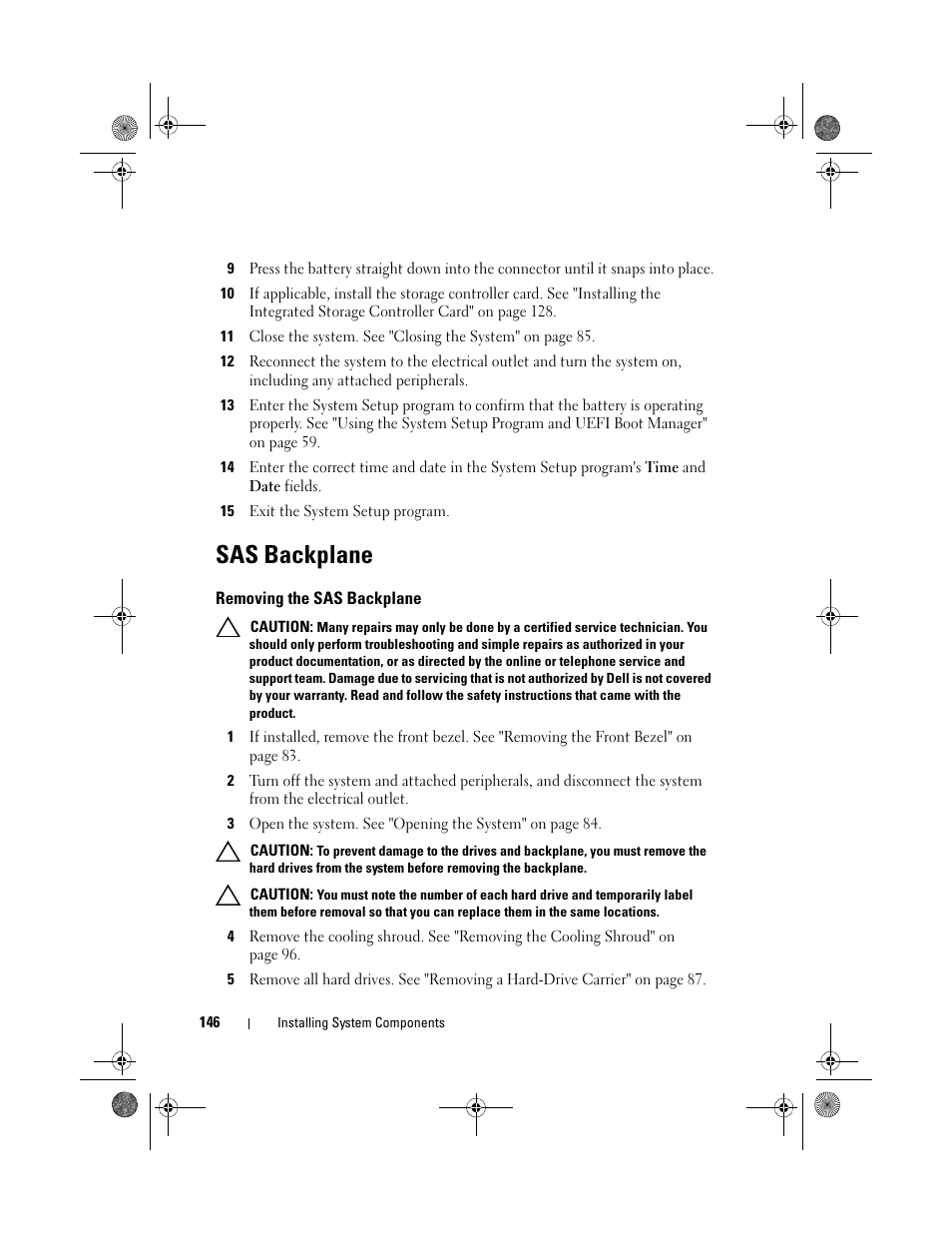 Sas backplane, Removing the sas backplane | Dell PowerEdge R810 User Manual | Page 146 / 202