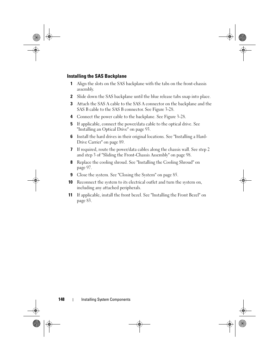 Installing the sas backplane | Dell PowerEdge R810 User Manual | Page 148 / 202
