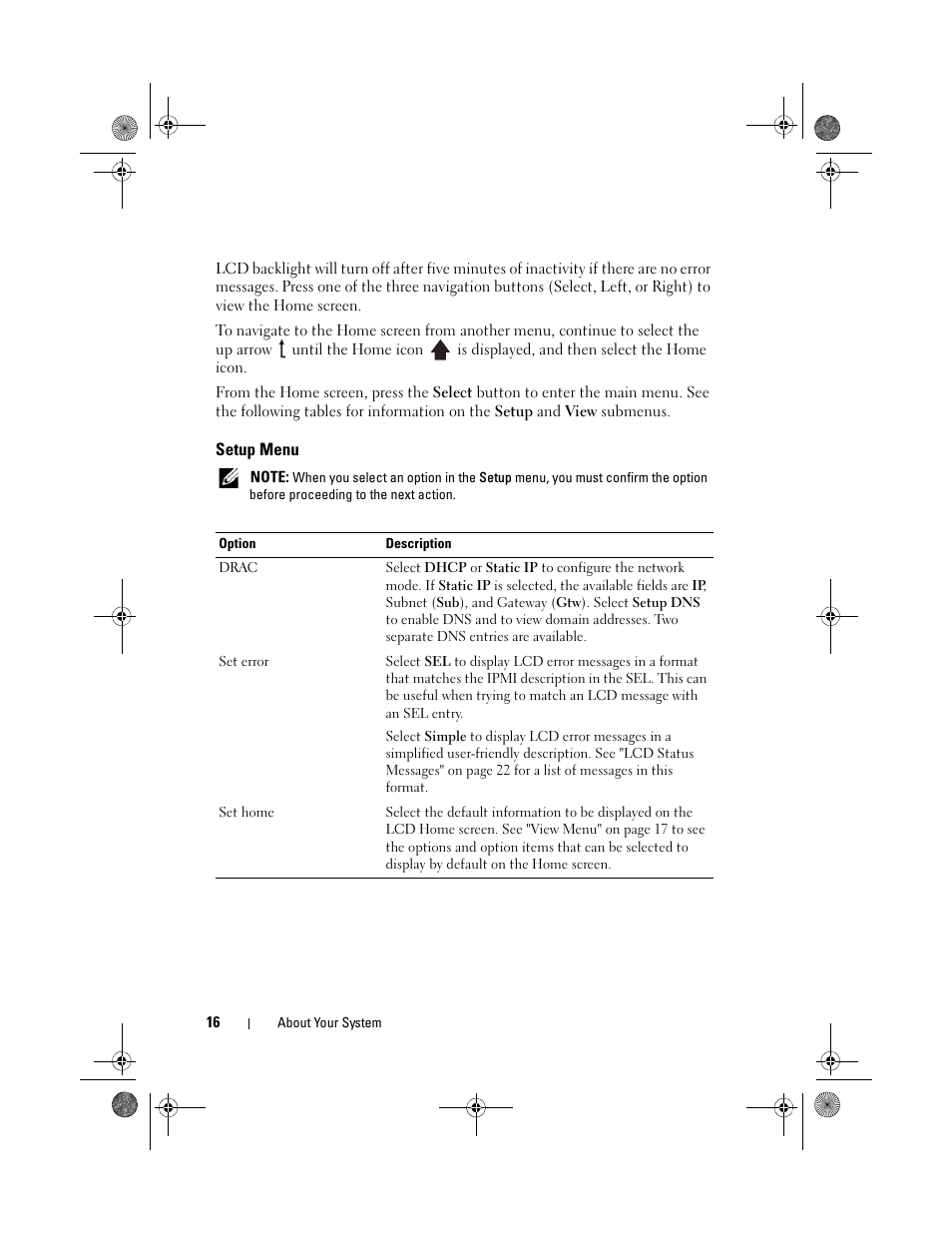Setup menu | Dell PowerEdge R810 User Manual | Page 16 / 202