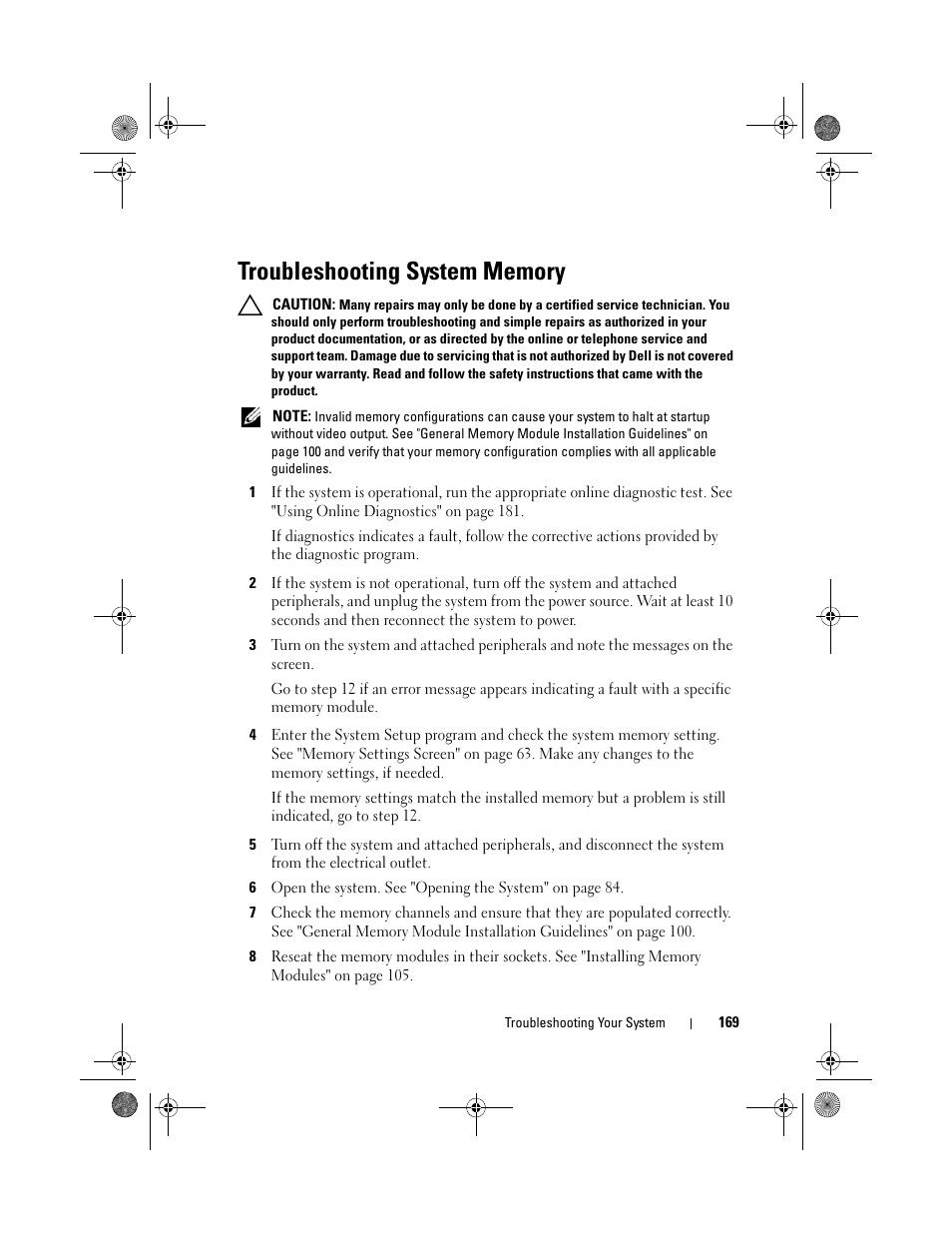 Troubleshooting system memory | Dell PowerEdge R810 User Manual | Page 169 / 202
