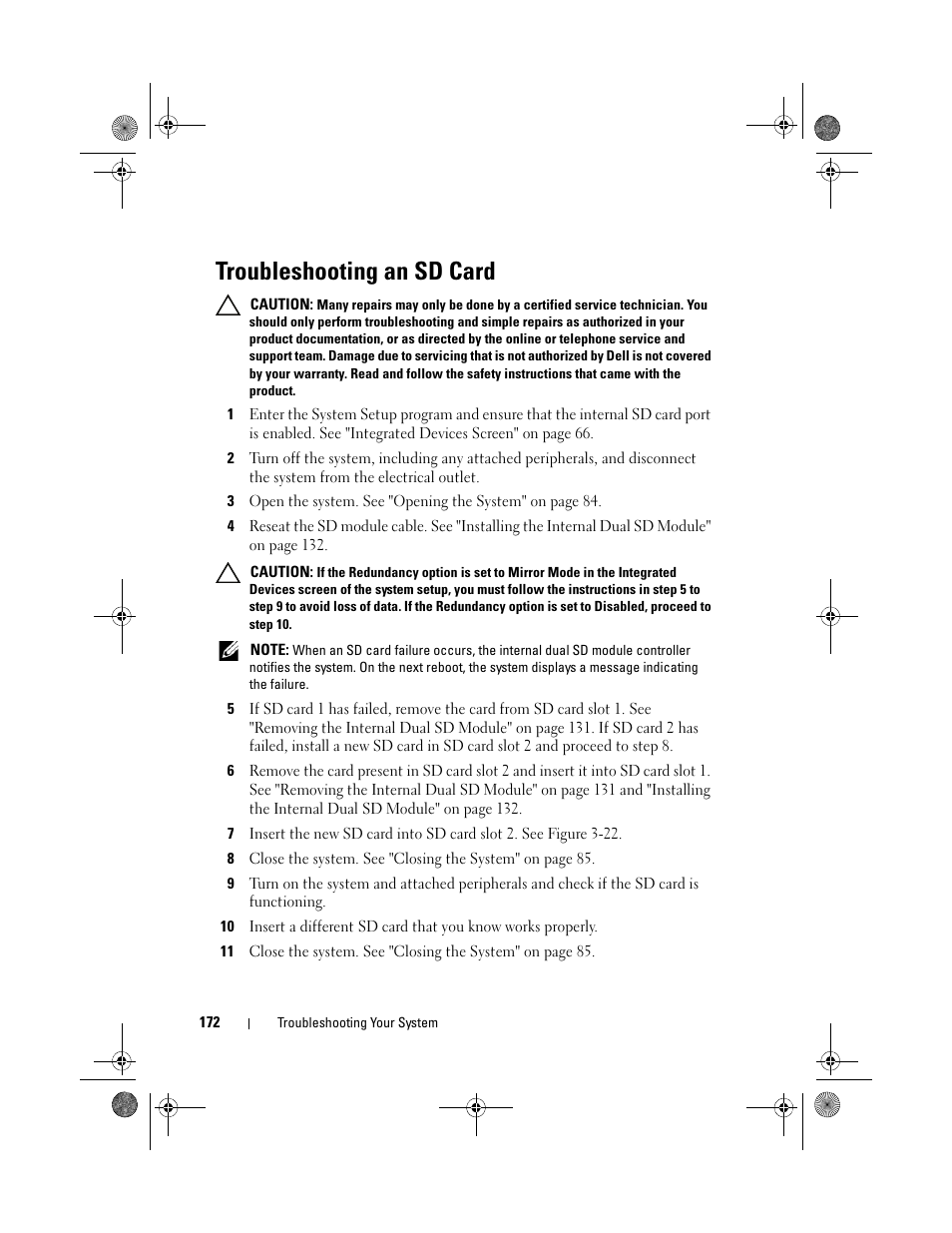 Troubleshooting an sd card | Dell PowerEdge R810 User Manual | Page 172 / 202