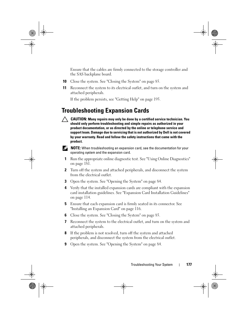 Troubleshooting expansion cards | Dell PowerEdge R810 User Manual | Page 177 / 202