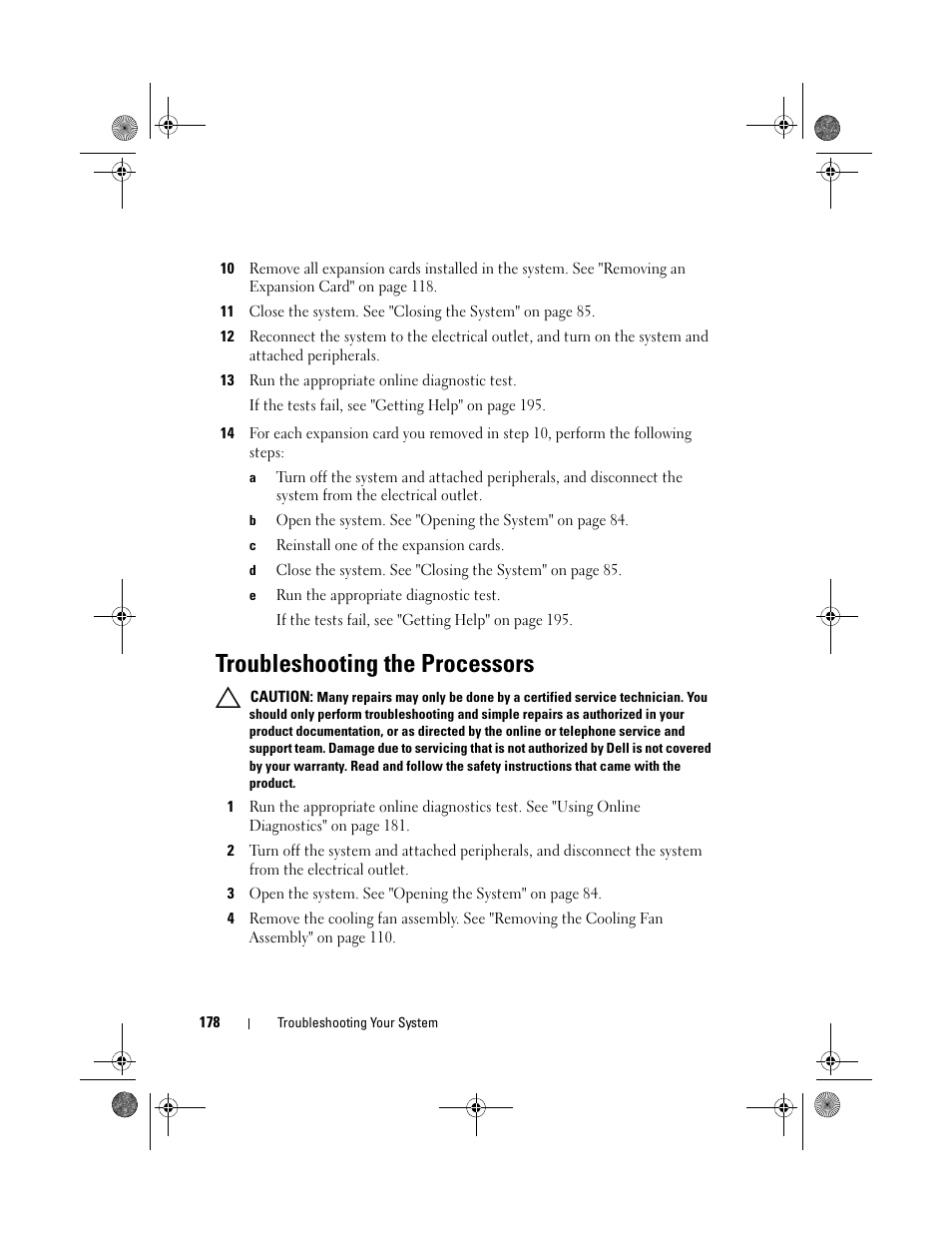 Troubleshooting the processors | Dell PowerEdge R810 User Manual | Page 178 / 202