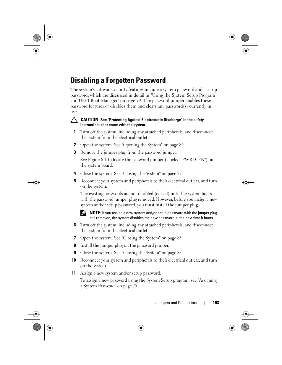 Disabling a forgotten password | Dell PowerEdge R810 User Manual | Page 193 / 202