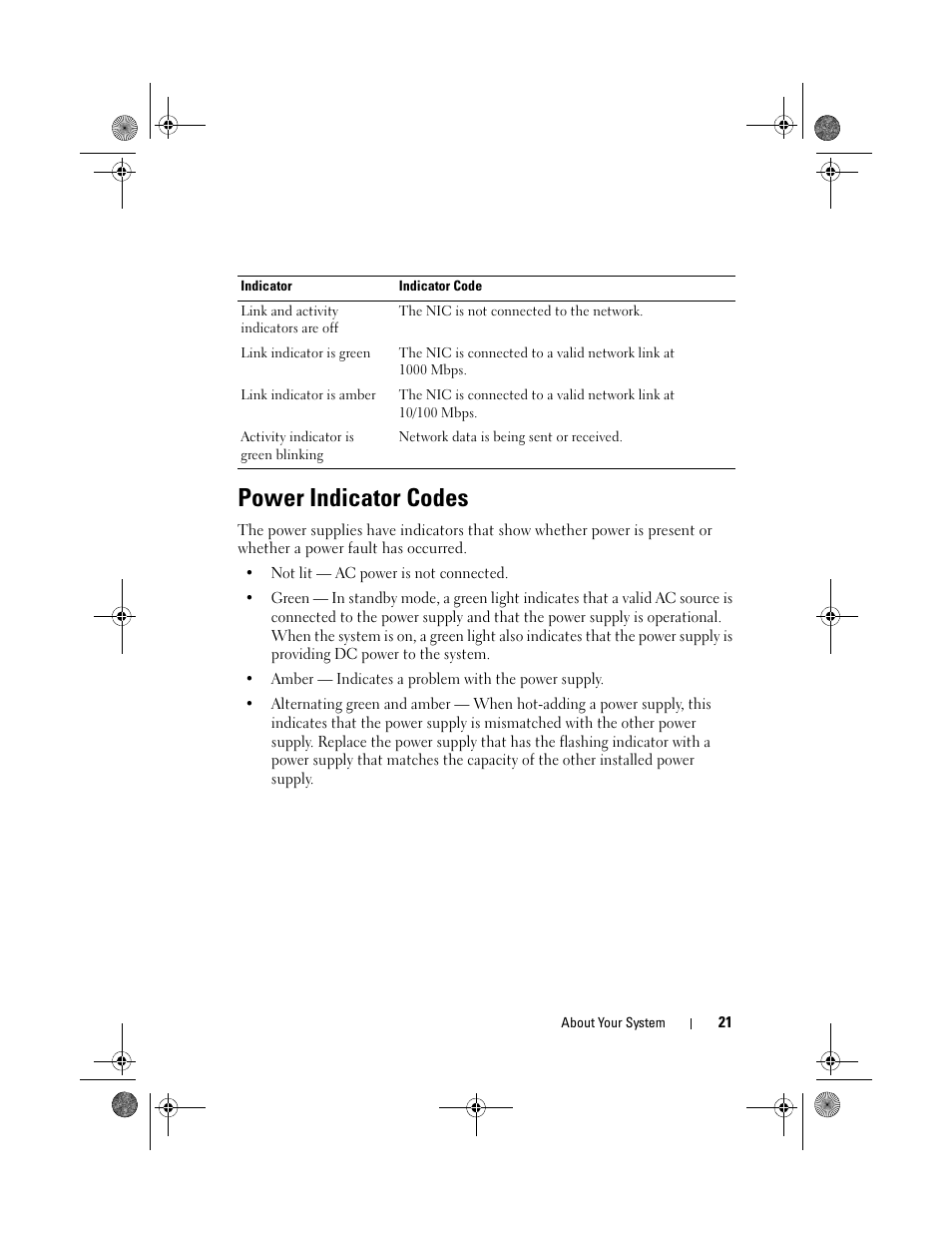 Power indicator codes | Dell PowerEdge R810 User Manual | Page 21 / 202