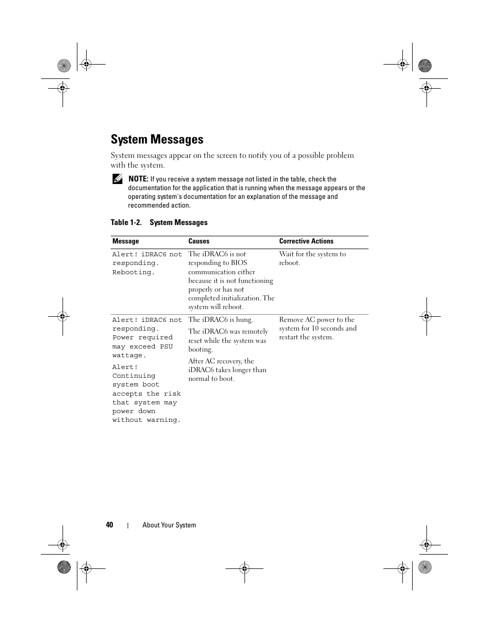System messages | Dell PowerEdge R810 User Manual | Page 40 / 202