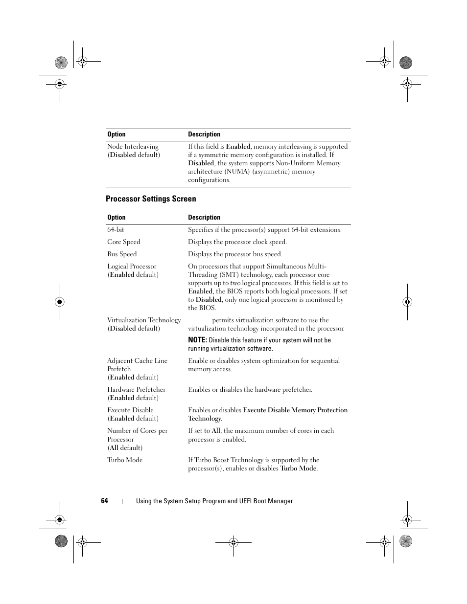 Processor settings screen | Dell PowerEdge R810 User Manual | Page 64 / 202