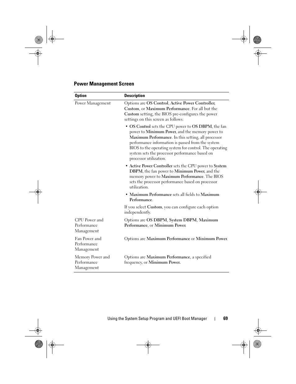 Power management screen | Dell PowerEdge R810 User Manual | Page 69 / 202