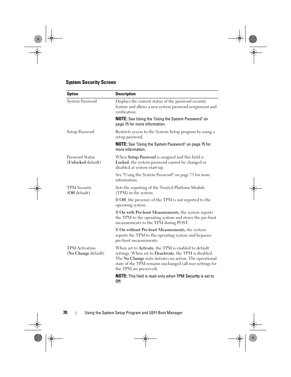 System security screen | Dell PowerEdge R810 User Manual | Page 70 / 202