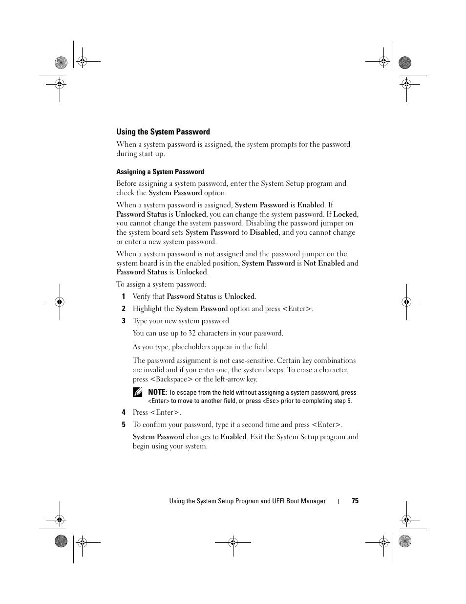 Using the system password, Assigning a system password, See using the "using the system password" on | Dell PowerEdge R810 User Manual | Page 75 / 202
