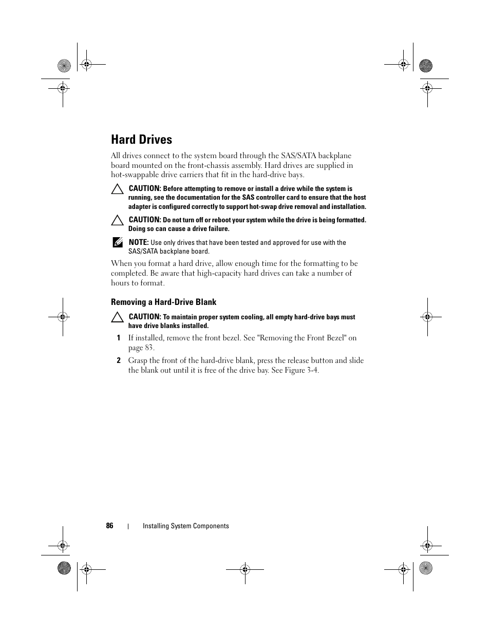 Hard drives, Removing a hard-drive blank | Dell PowerEdge R810 User Manual | Page 86 / 202