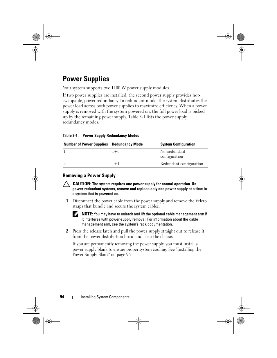 Power supplies, Removing a power supply | Dell PowerEdge R810 User Manual | Page 94 / 202