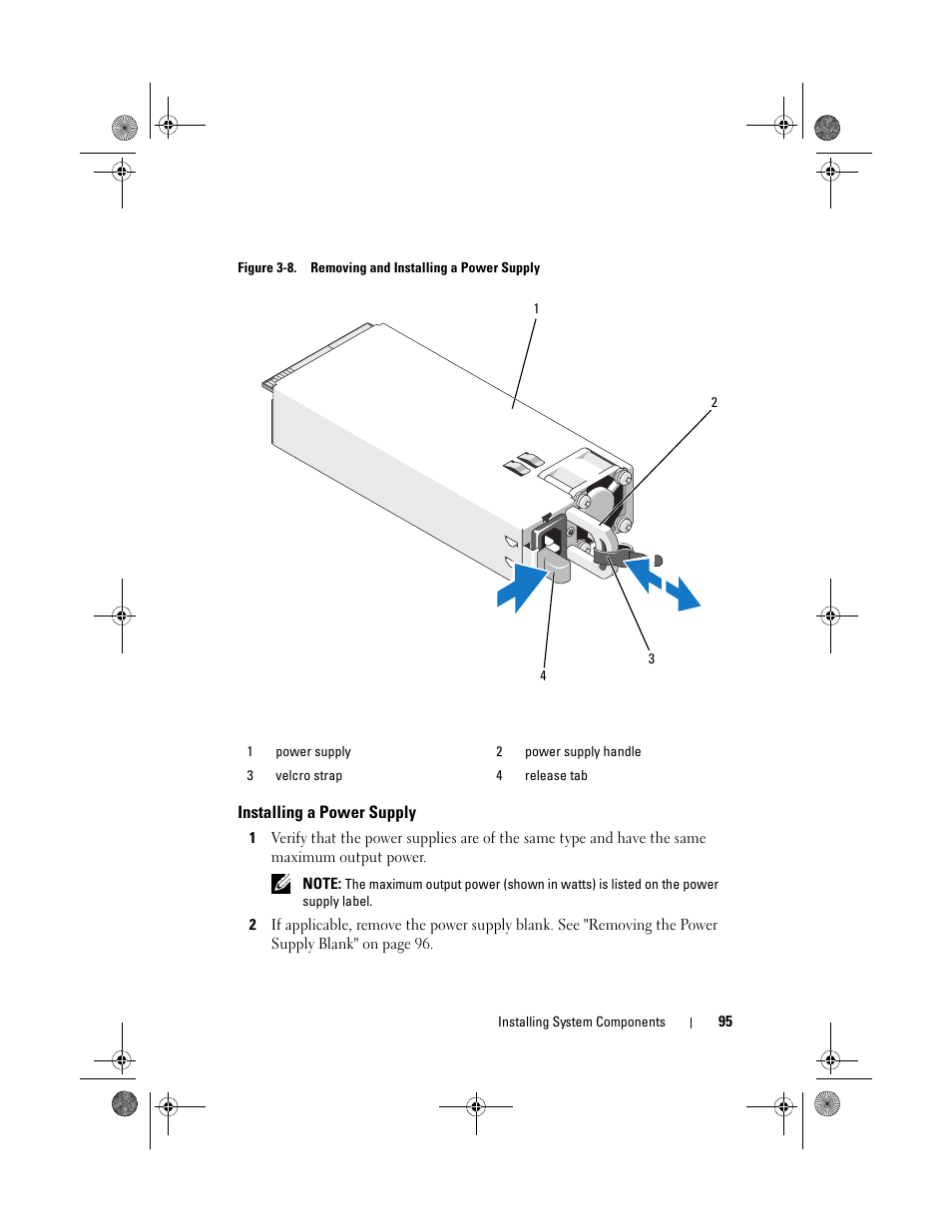 Installing a power supply | Dell PowerEdge R810 User Manual | Page 95 / 202