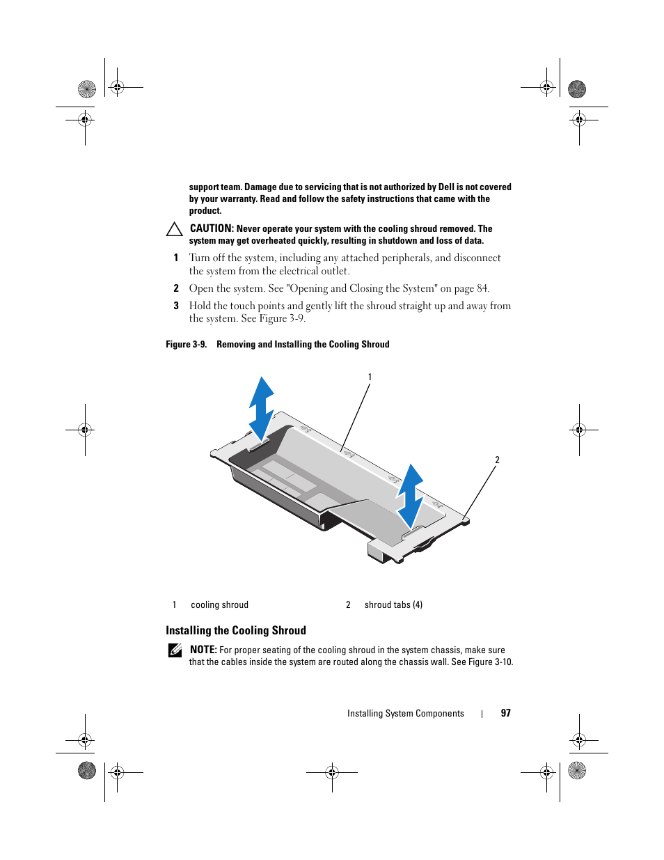 Installing the cooling shroud | Dell PowerEdge R810 User Manual | Page 97 / 202