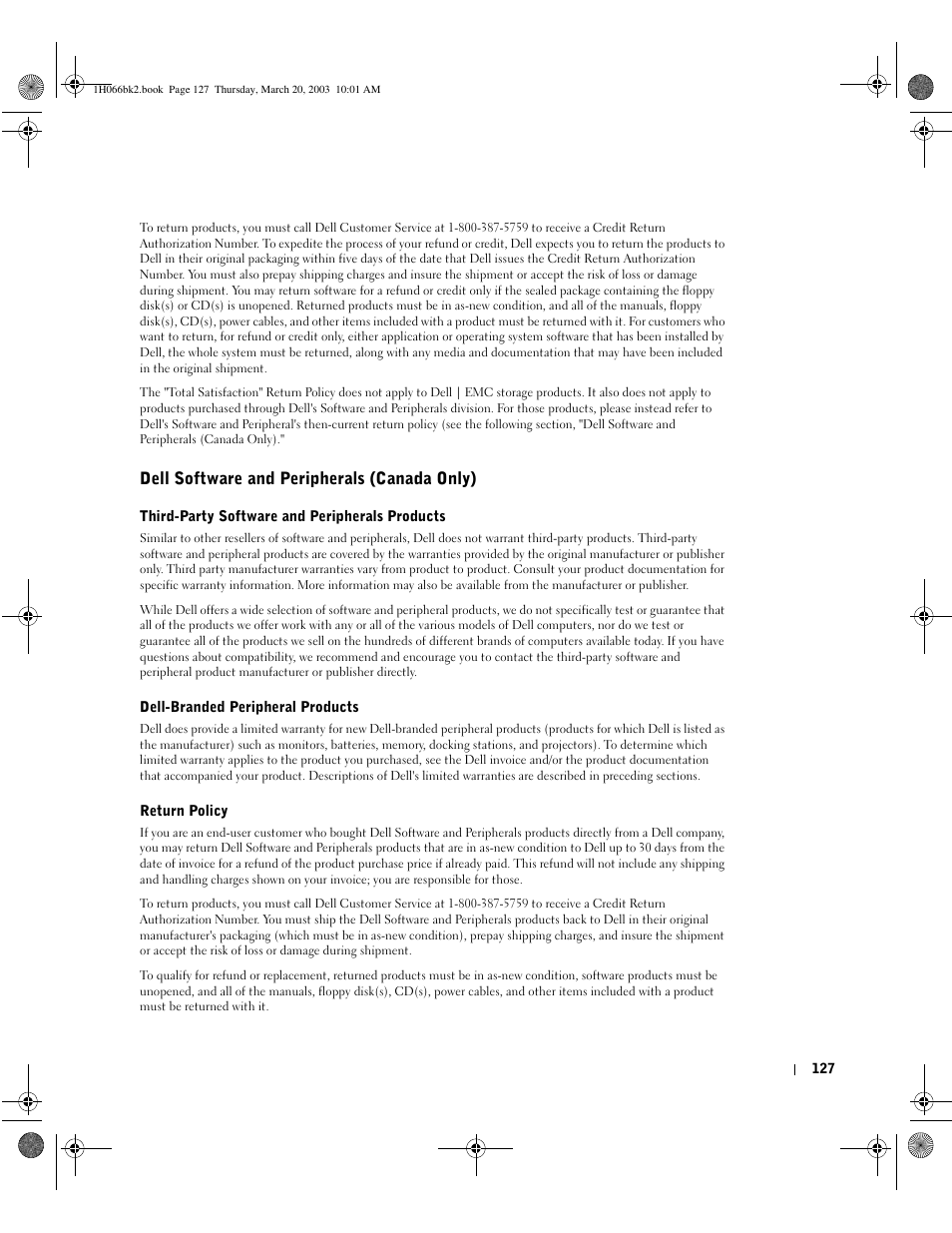 Dell software and peripherals (canada only) | Dell INSPIRON 2600 User Manual | Page 127 / 134