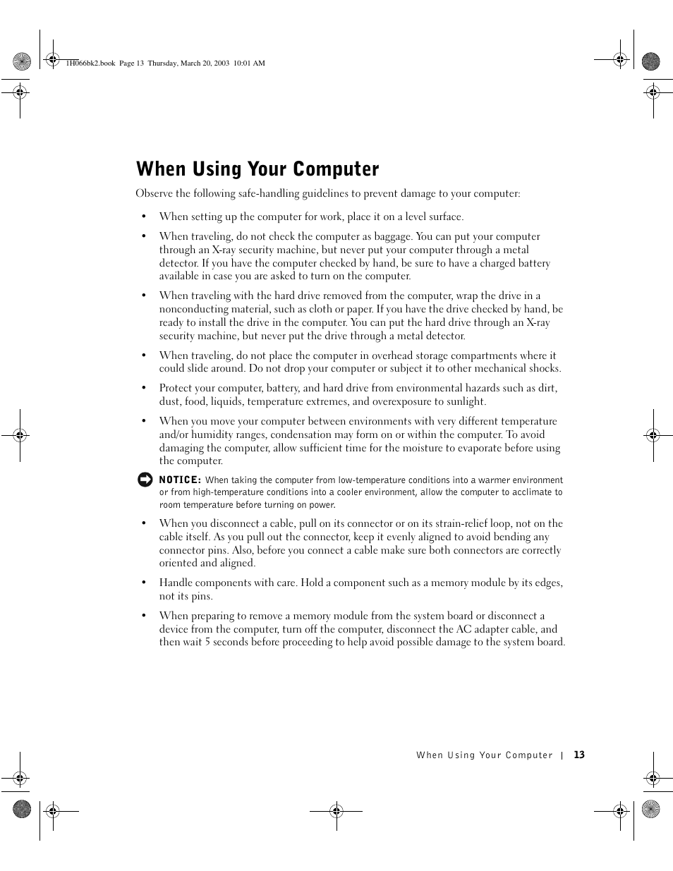 When using your computer | Dell INSPIRON 2600 User Manual | Page 13 / 134