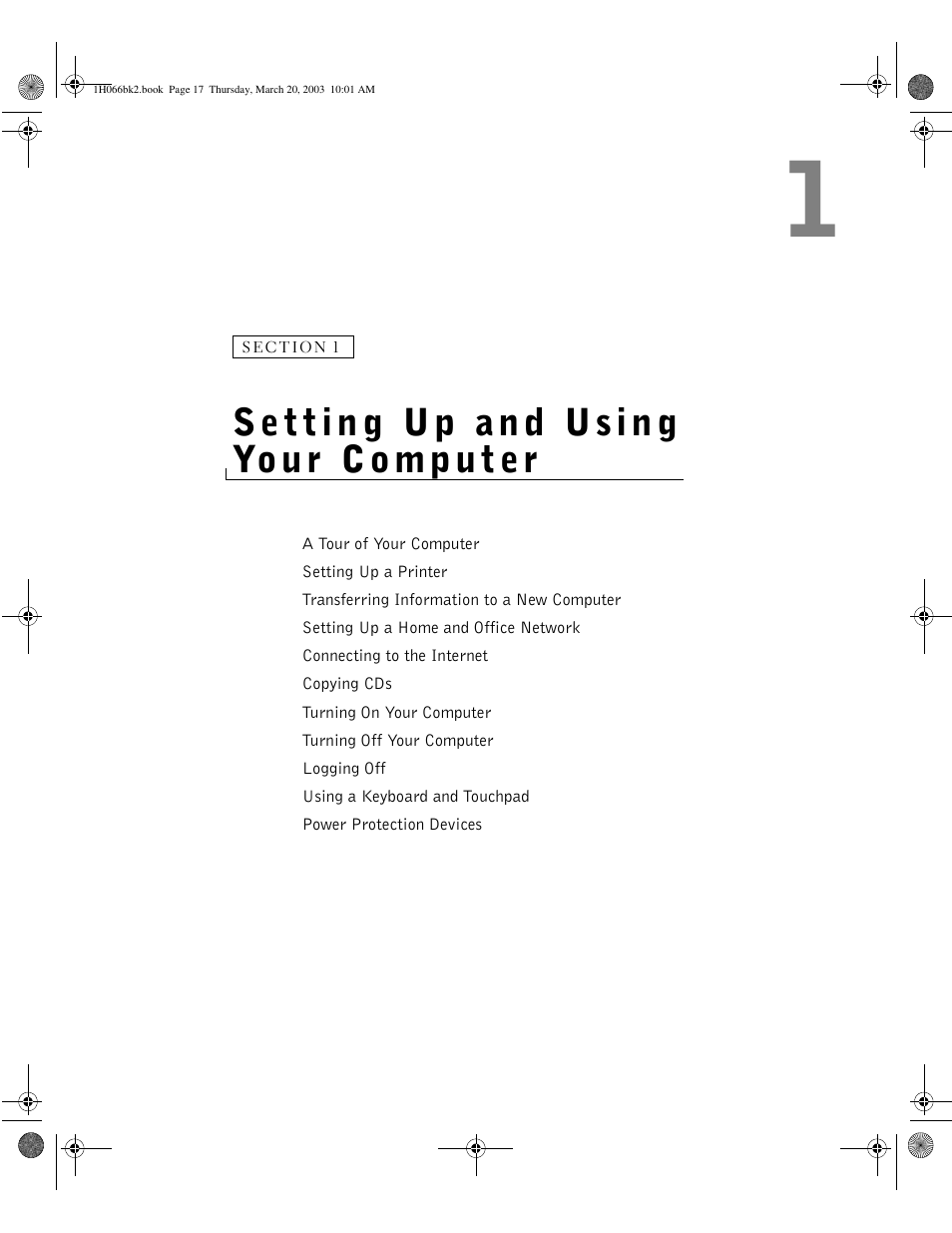 1 setting up and using your computer | Dell INSPIRON 2600 User Manual | Page 17 / 134