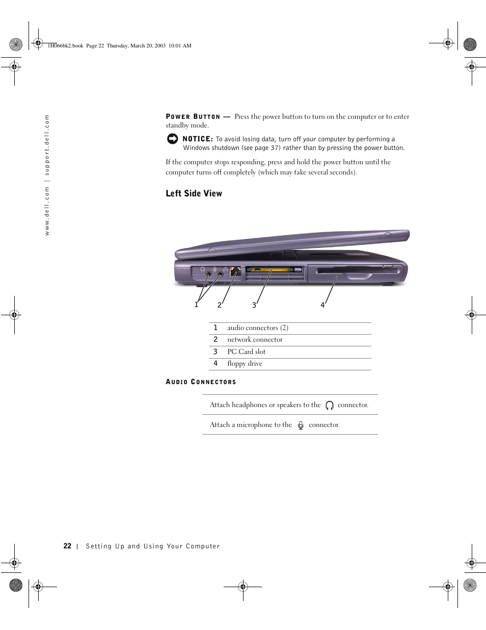 Left side view | Dell INSPIRON 2600 User Manual | Page 22 / 134