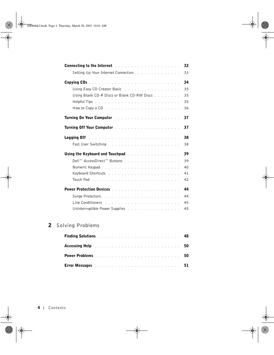 2 solving problems | Dell INSPIRON 2600 User Manual | Page 4 / 134