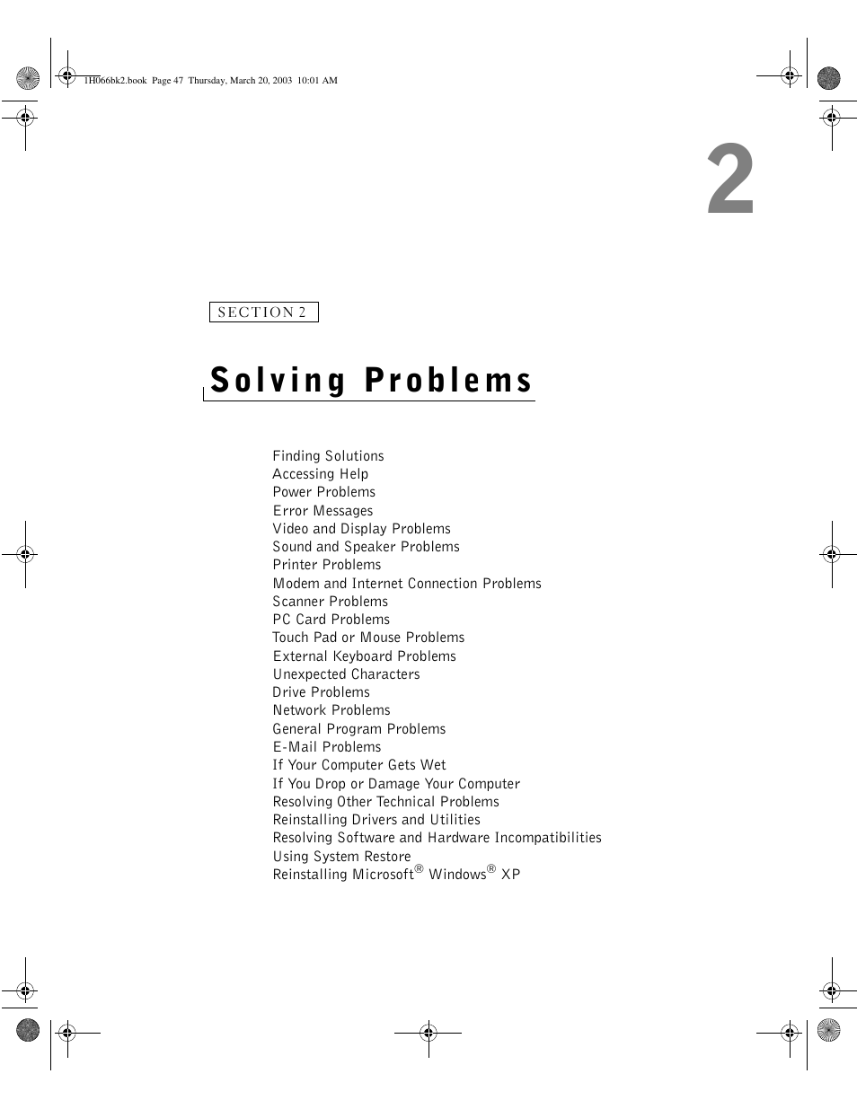 2 solving problems | Dell INSPIRON 2600 User Manual | Page 47 / 134