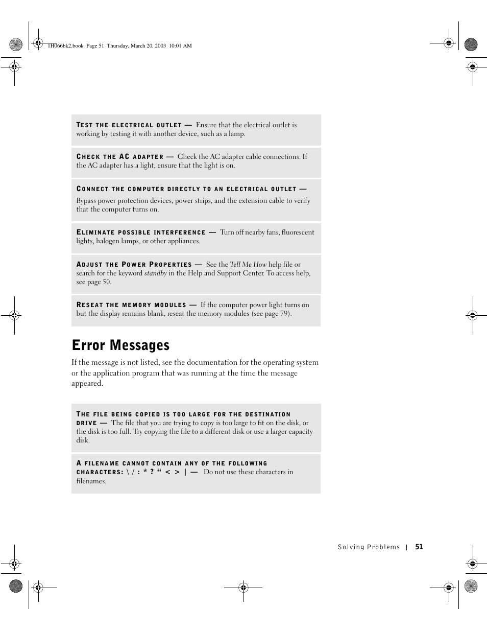 Error messages | Dell INSPIRON 2600 User Manual | Page 51 / 134