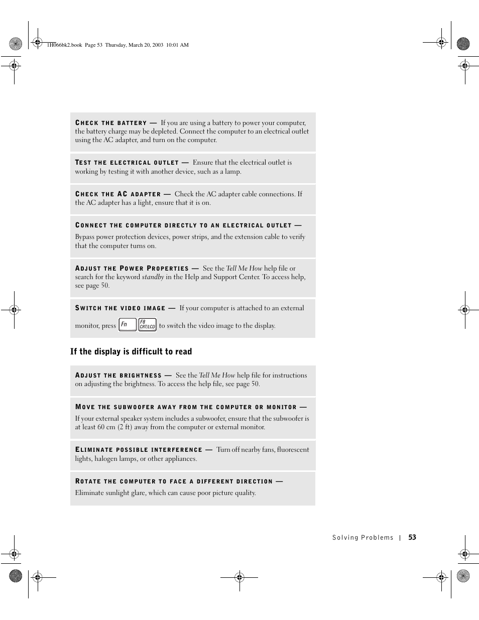 If the display is difficult to read | Dell INSPIRON 2600 User Manual | Page 53 / 134