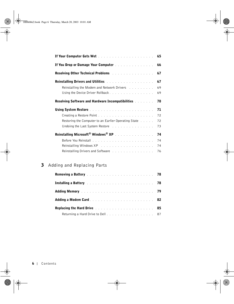 3 adding and replacing parts | Dell INSPIRON 2600 User Manual | Page 6 / 134