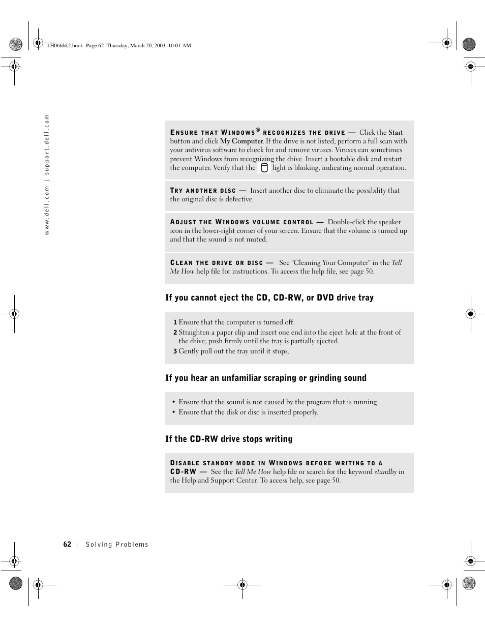 If the cd-rw drive stops writing | Dell INSPIRON 2600 User Manual | Page 62 / 134