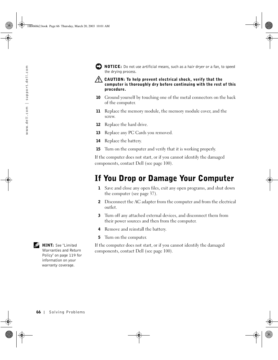 If you drop or damage your computer | Dell INSPIRON 2600 User Manual | Page 66 / 134