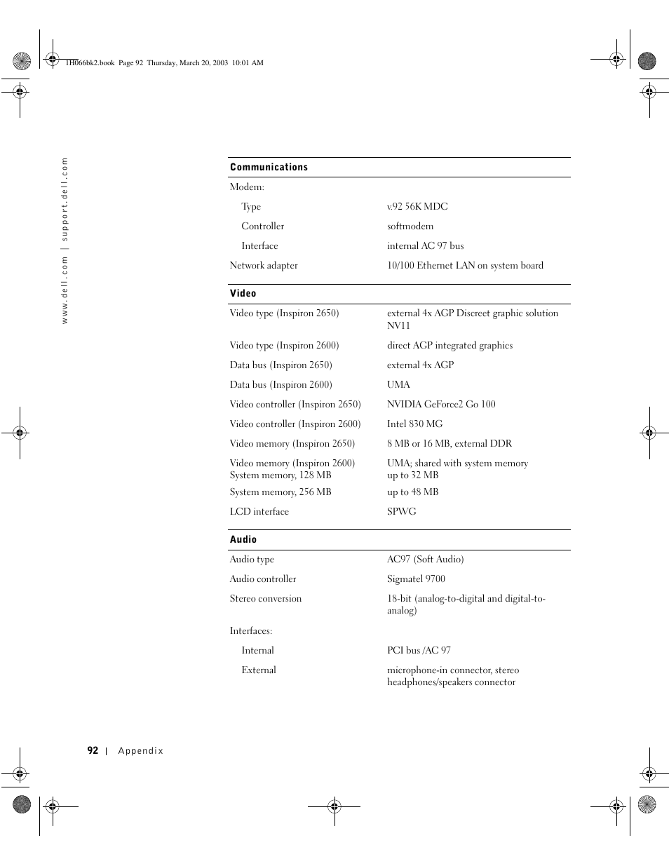 Dell INSPIRON 2600 User Manual | Page 92 / 134