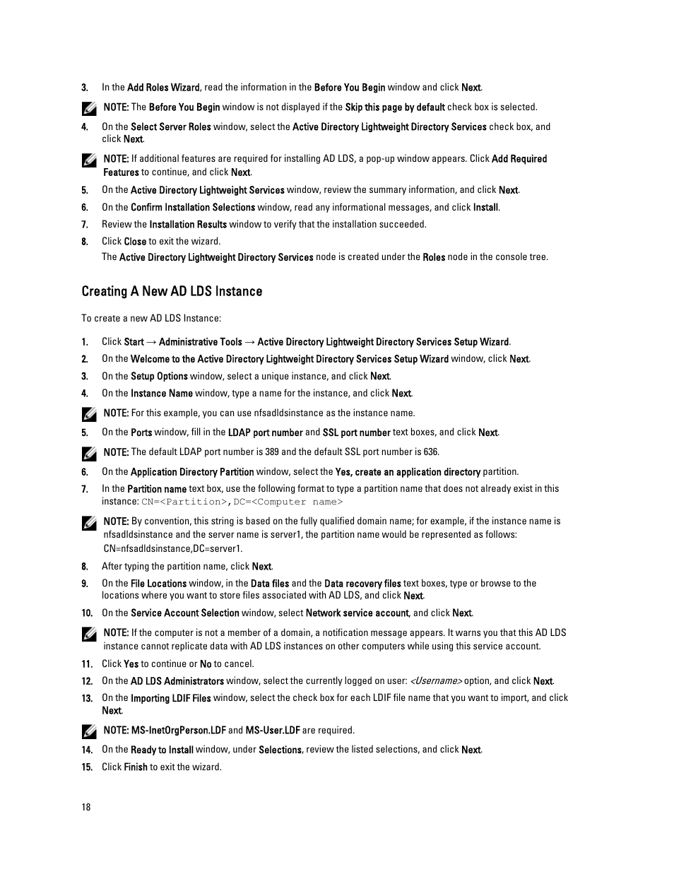 Creating a new ad lds instance | Dell PowerVault NX3100 User Manual | Page 18 / 29