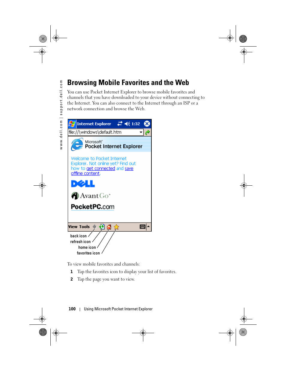 Browsing mobile favorites and the web | Dell AXIM X30 User Manual | Page 100 / 168