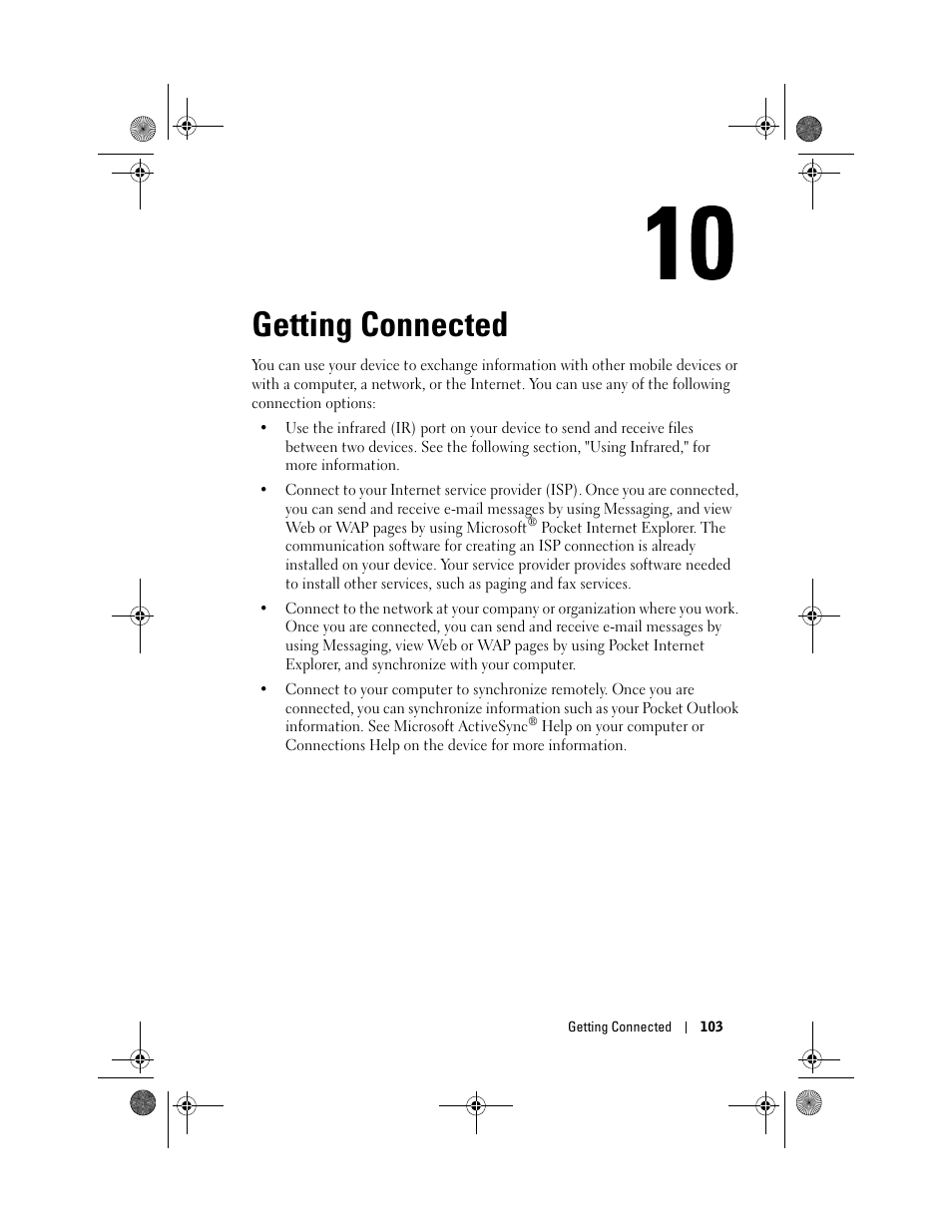 Getting connected, 10 getting connected | Dell AXIM X30 User Manual | Page 103 / 168