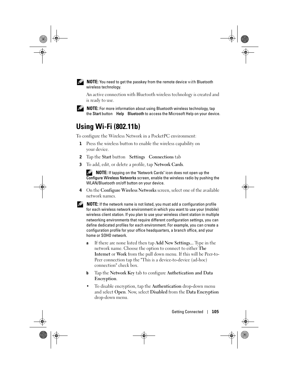 Using wi-fi (802.11b) | Dell AXIM X30 User Manual | Page 105 / 168