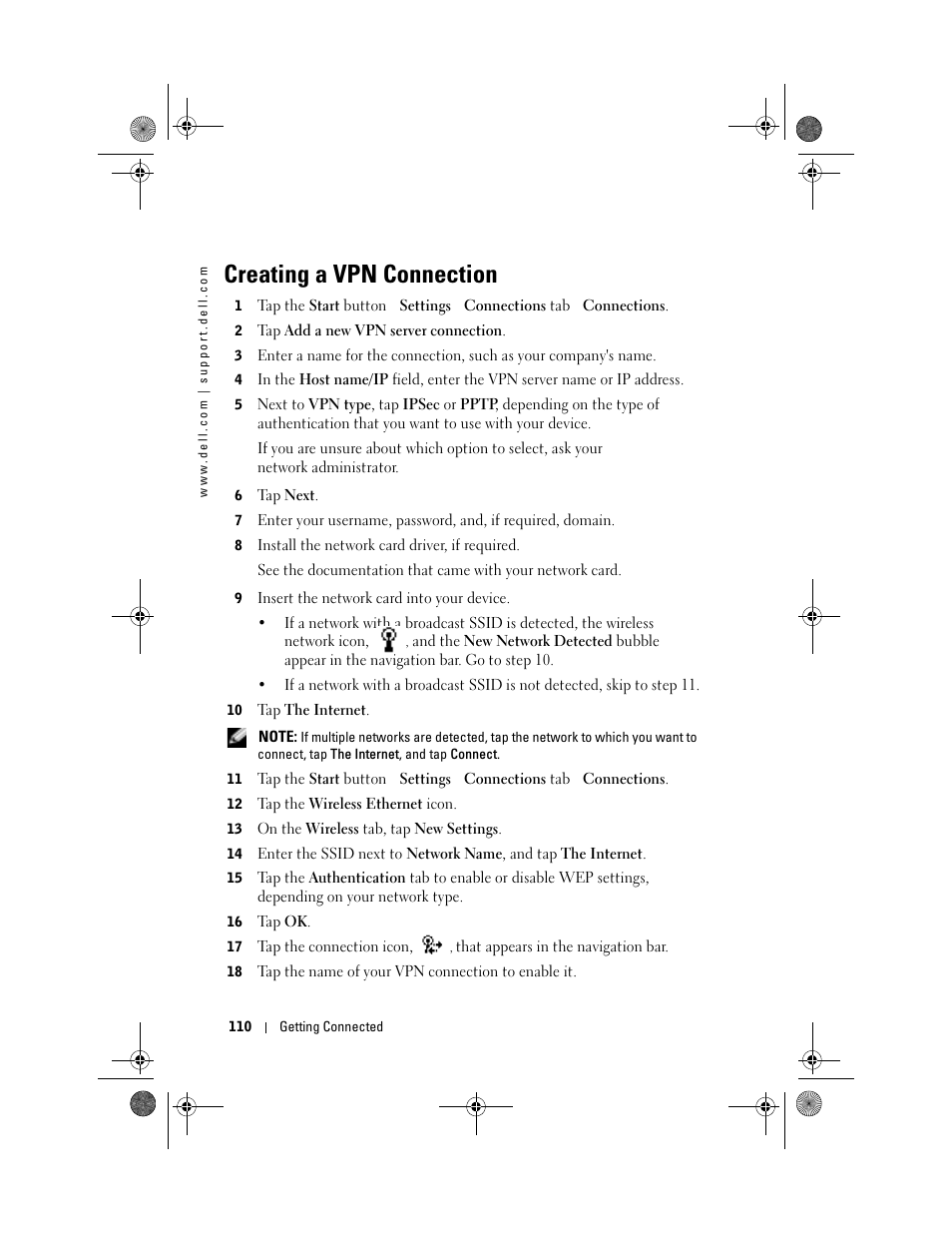 Creating a vpn connection | Dell AXIM X30 User Manual | Page 110 / 168