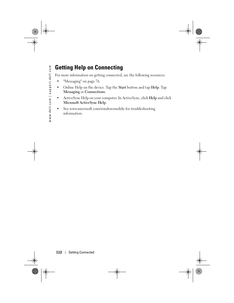 Getting help on connecting | Dell AXIM X30 User Manual | Page 112 / 168