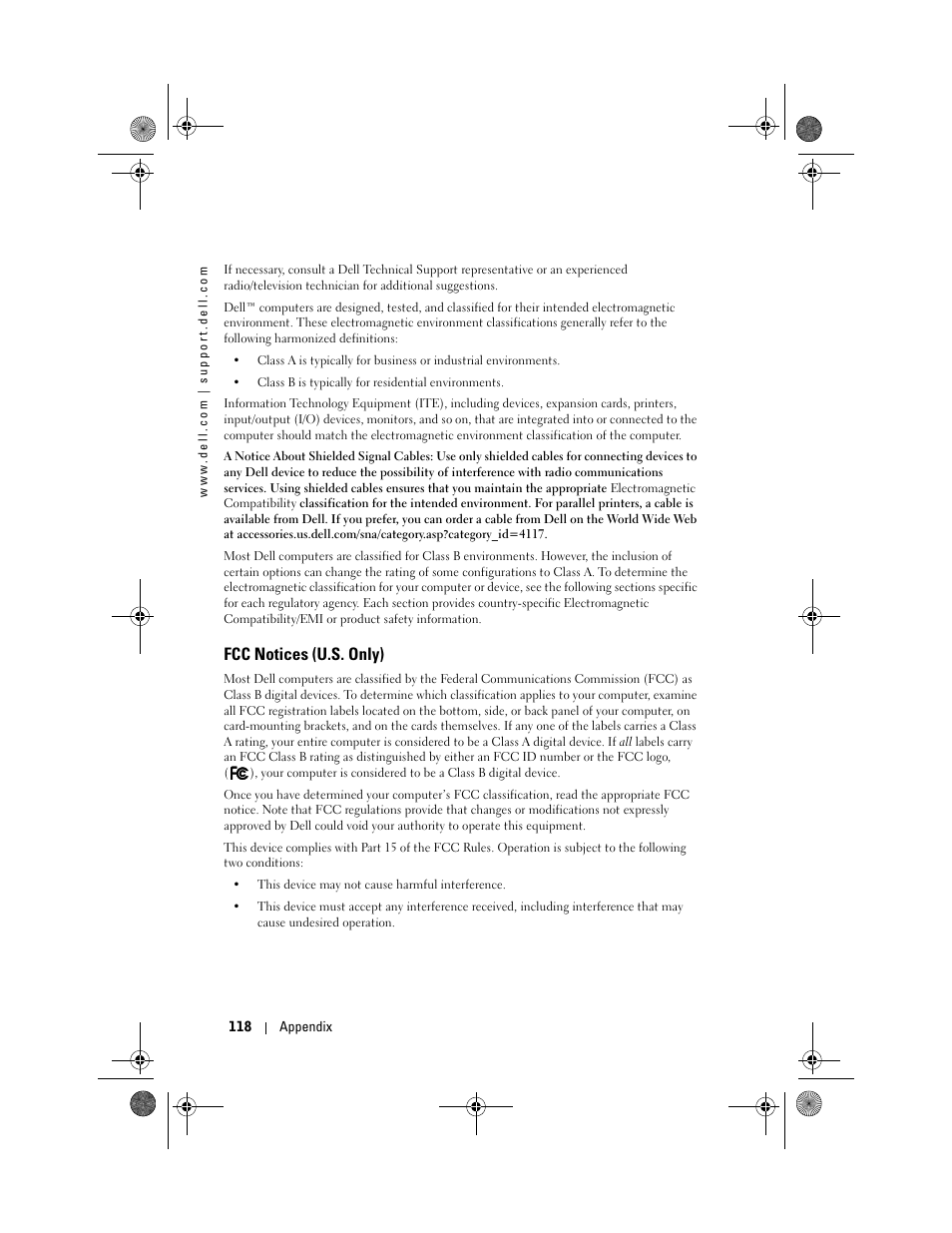 Fcc notices (u.s. only) | Dell AXIM X30 User Manual | Page 118 / 168