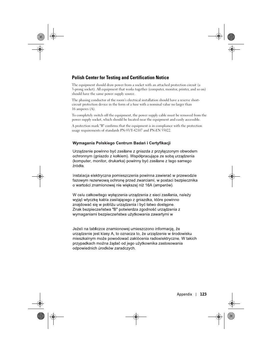 Polish center for testing and certification notice | Dell AXIM X30 User Manual | Page 123 / 168