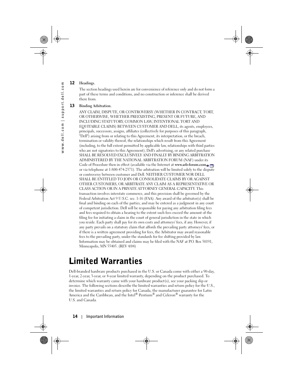 Limited warranties | Dell AXIM X30 User Manual | Page 14 / 168