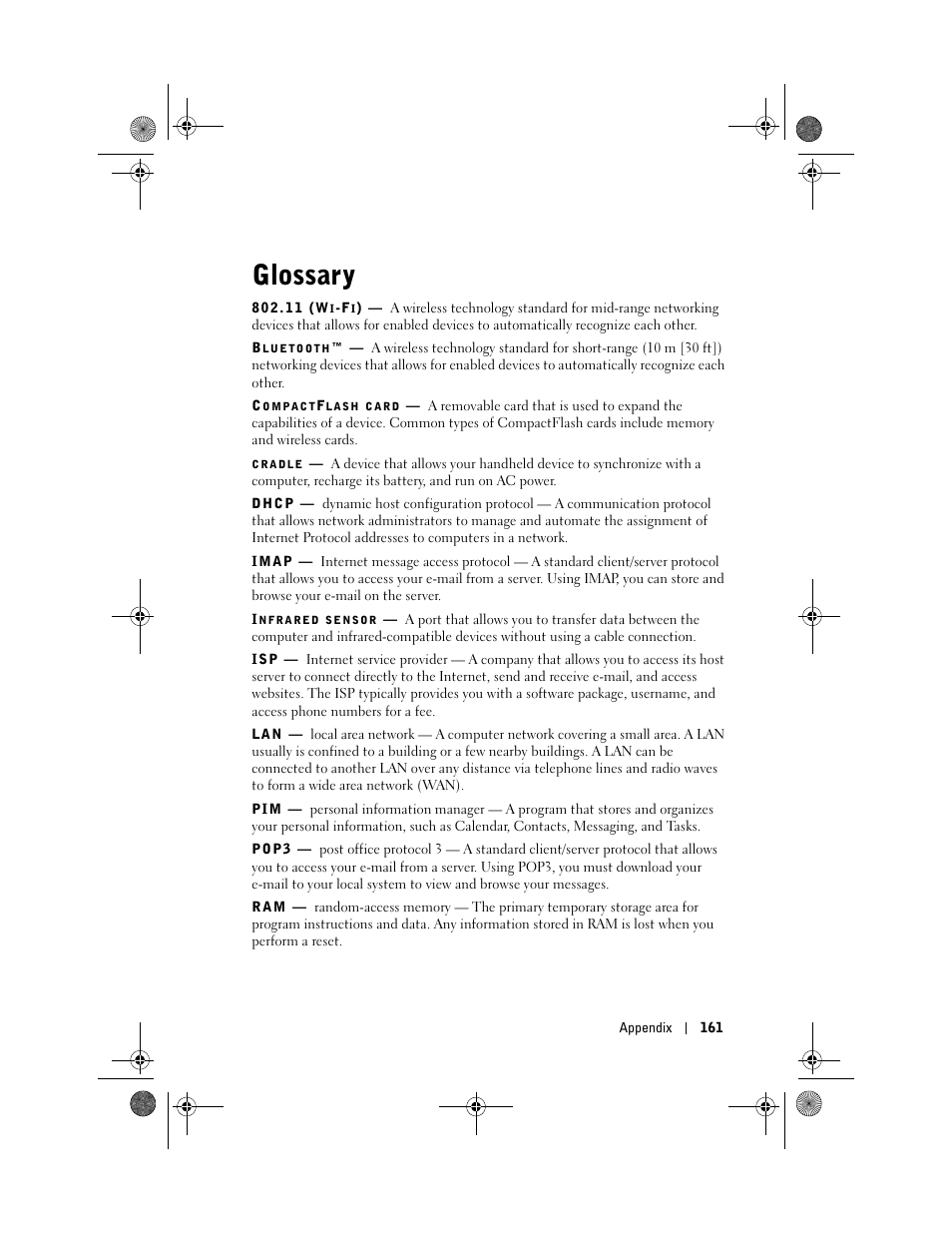 Glossary | Dell AXIM X30 User Manual | Page 161 / 168