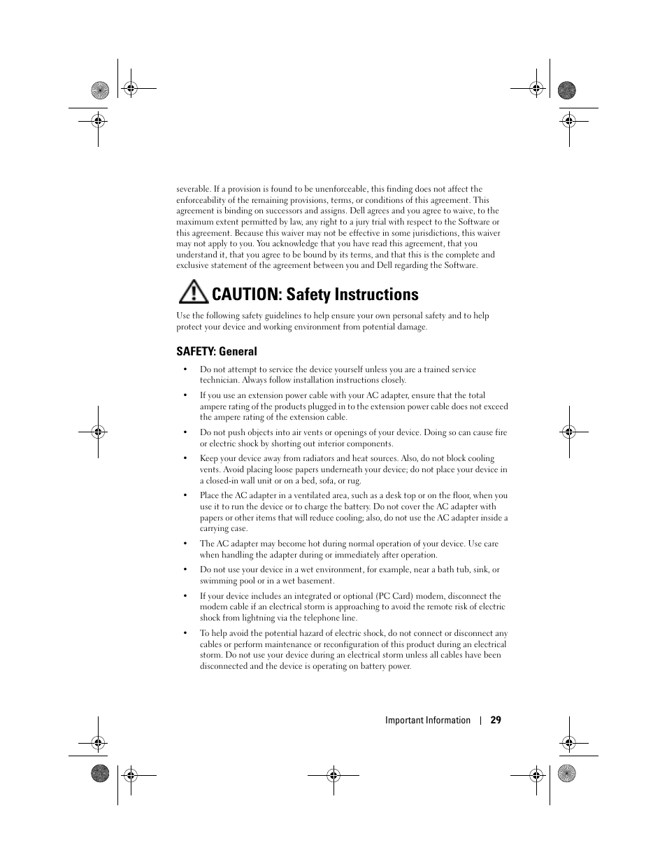 Caution: safety instructions, Safety: general | Dell AXIM X30 User Manual | Page 29 / 168